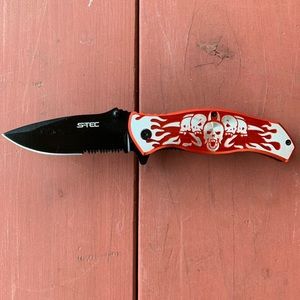 S-TEC EDGED WEAPONS TACTICAL KNIFE RED SKULL